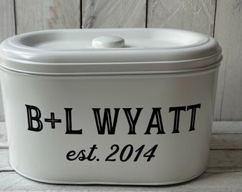 Farmhouse Decor, Personalized Cookie Tin, Shower Gift, Tin Year Anniversary, Personalized Gift,Kitchen Storage,Personalized Tin,Anniversary