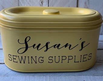 Farmhouse  Decor, Personalized Gift, Personalized Tin, Sewing Storage, Sewing Room Storage, Sewing Room Decor, Craft Storage, Sewing Kit