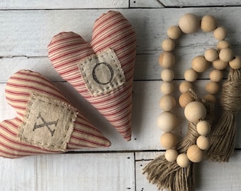 Farmhouse  Decor, Valentines Decor, Bowl Filler, Fabric Hearts, Farmhouse Hearts, Primitive Hearts, Rustic Heart Decor,Farmhouse Bowl Filler