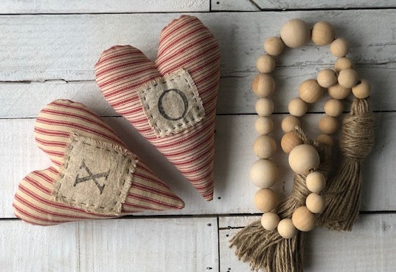 Farmhouse  Decor, Valentines Decor, Bowl Filler, Fabric Hearts, Farmhouse Hearts, Primitive Hearts, Rustic Heart Decor,Farmhouse Bowl Filler