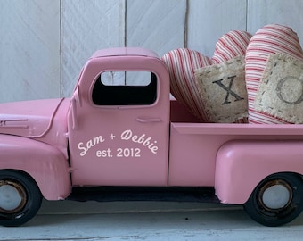 Personalized Pink Metal Farm Truck, Rustic Farmhouse Decor,  Valentines Centerpiece , Gift for Her