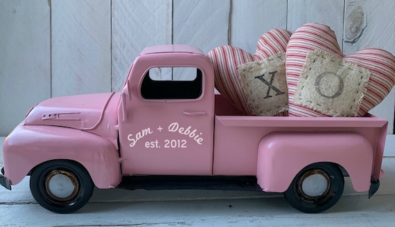 Pink Farm Truck, Pink Truck, Metal Farm Truck, Valentines Truck