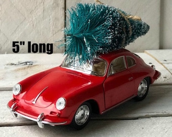 Diecast Vintage Porsche Christmas Tree, Christmas Tree Car, Christmas Red Car, Farmhouse Christmas Decor, Farmhouse Red Car,Christmas Decor