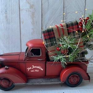 Red Farm Truck, Christmas Truck,Christmas Truck Centerpiece,Red Metal Truck,Decorated  Truck, Farm Truck,Personalized Truck, Farmhouse Decor