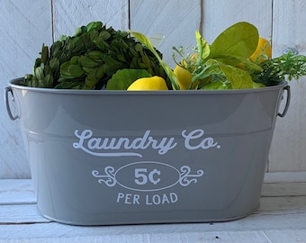 Farmhouse Decor,Laundry Tin,Laundry Room Decor,Farmhouse Laundry,Laundry Storage, Dryer Sheet Holder, Detergent Tub, Farmhouse Laundry Decor