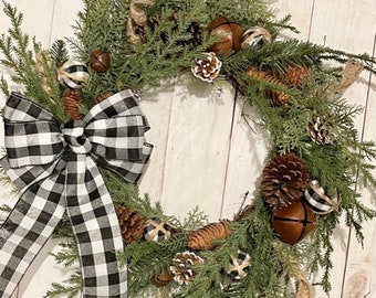Farmhouse  Decor, Christmas Wreath, Farmhouse Christmas, Christmas Door Decor, Winter Wreath, Buffalo Plaid Wreath, Buffalo Check Decor
