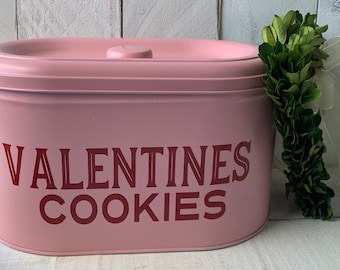 Farmhouse Decor, Valentines Decor, Valentines Gift, Cookie Box, Cookie Tin,Vintage Cookie Jar,Metal Cookie Tin, Personalized Gift