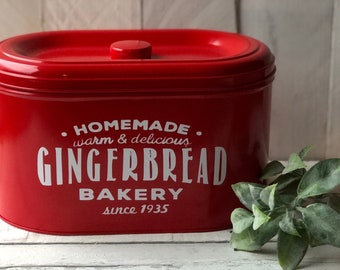 Farmhouse Christmas Decor,Farmhouse cookie tin,Metal Cookie Tin, Farmhouse Kitchen Decor, Christmas Cookie Tin,Gingerbread Tin, Bakery Decor