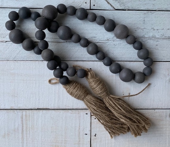 Mango Wood Bead Garland With Jute Tassels