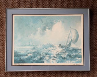 Vintage Tom Lynch Beyond Breakwater Signed Lithograph | Chicago Sailboat Art | Framed Lake Michigan Print