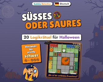 German Halloween Sudoku Printable - Süßes oder Saures - 20 Logikrätsel PDF - Detektivspiel