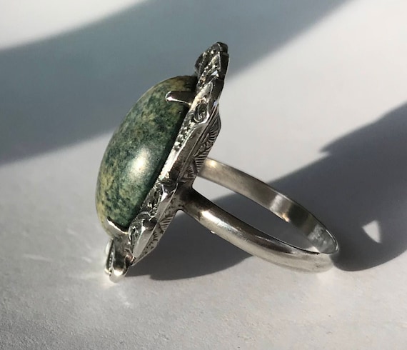 Vintage jasper and Markasite sterling silver ring - image 4