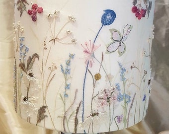 Hand Embroidery Lampshade Pattern. Hand embroidered design. Wildflower meadow Modern hand embroidery. PDF pattern & instructions by TAETIA