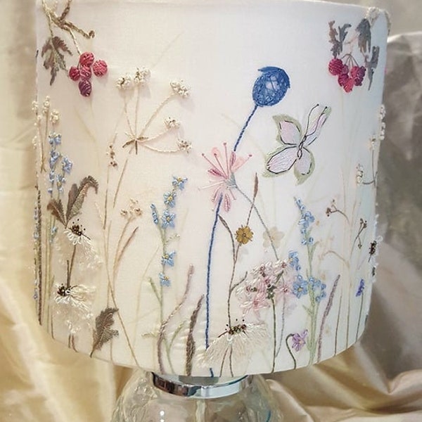 Hand Embroidery Lampshade Pattern. Wildflower meadow hand embroidery. PDF pattern & instructions INSTANT DOWNLOAD by Taetia