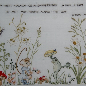 Hand Embroidery pattern. frog mouse verse. children nursery scene PARTS 1, 2 and 3 by TAETIA Frog Went Walking PDF Digital File