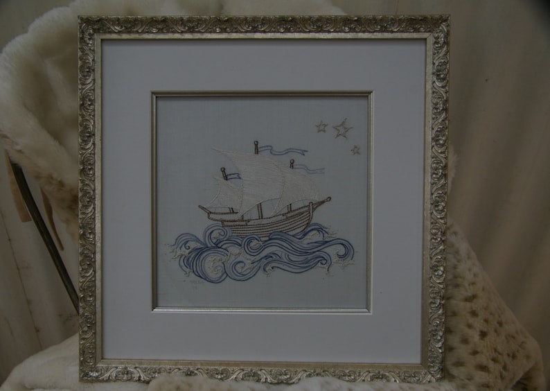 Hand Embroidery pattern pirate ship. Embroidery instructions & pattern. ship sea design. By TAETIA image 2