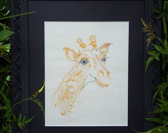 GIRAFFE Modern Hand Embroidery pattern giraffe. Embroidery instructions & pattern design. giraffe design