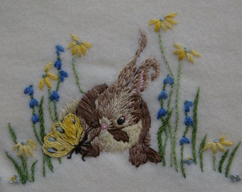 Hand Embroidery pattern. Baby blanket design. BUNNY RUG hand made bunny and butterfly rug