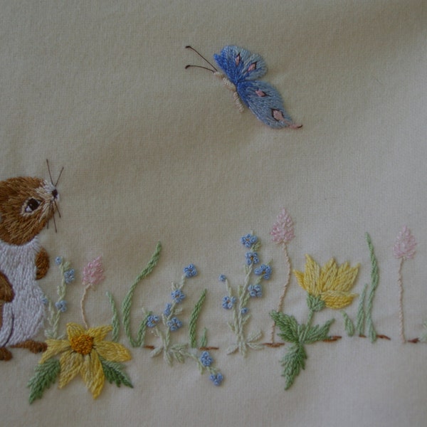 Hand Embroidery pattern. Baby blanket design. BUNNY & BUTTERFLY baby blanket. PDF Instructions and Needlework Pattern.