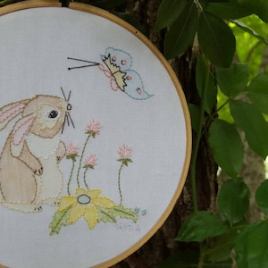 Embroidery Hoop Art Pattern for hand embroidery nursery wall art Bunny Butterfly