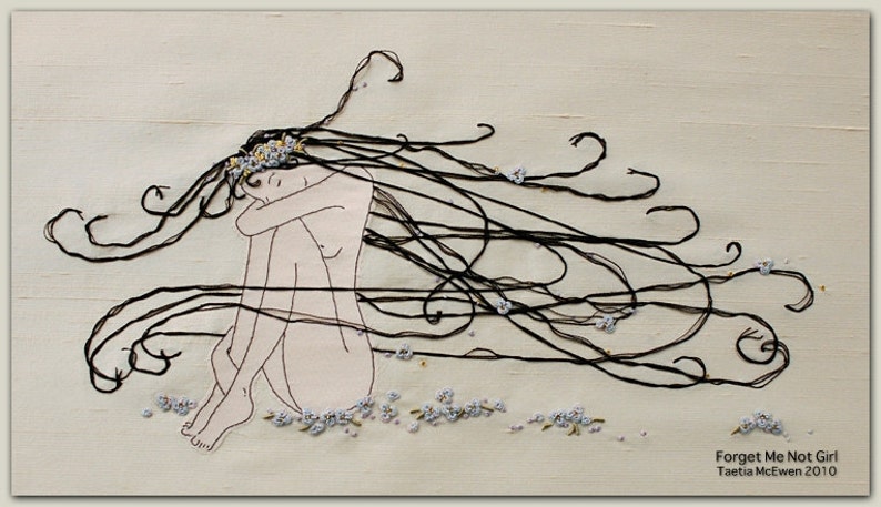 Modern Hand Embroidery Girl Hand Embroidered Wall Art Instructions & Pattern PDF by TAETIA image 1