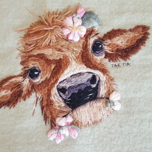 Hand Embroidery blanket pattern Cow In The Blossoms Instructions and Pattern for blanket embroidery