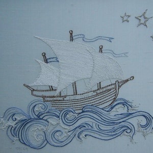 Hand Embroidery pattern pirate ship. Embroidery instructions & pattern. ship sea design. By TAETIA