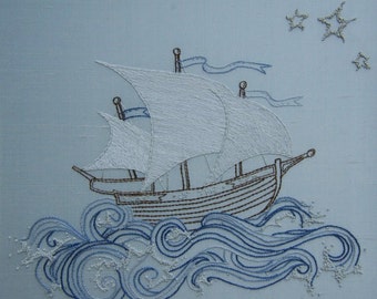 Hand Embroidery pattern pirate ship. Embroidery instructions & pattern. ship sea design. By TAETIA