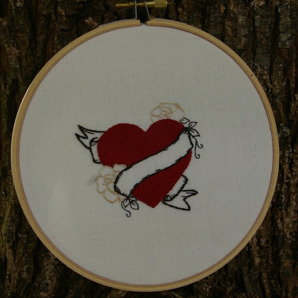 Embroidery Hoop Art Pattern TATTOO MY HEART hand embroidered. Valentine embroidery. Modern embroidery design. Hoop art