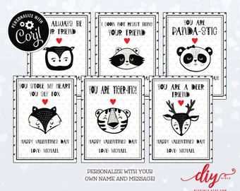 TÉLÉCHARGEMENT INSTANTANÉ Carte de Saint Valentin animal scandinave | Téléchargement modifiable | Cartes de classe imprimables| Enfants Saint Valentin