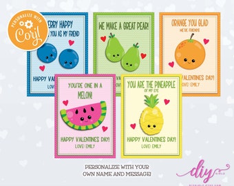 INSTANT DOWNLOAD Kawaii Fruits Valentine's Day Cards | Editable Download | Printable Classroom Cards| Kids Valentines