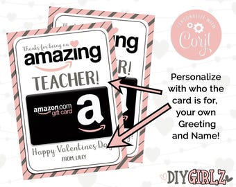 Walentynkowy uchwyt na kartę podarunkową Amazon Teacher – edytowalny w Corjl – 5x7 do druku – Dziękujemy za bycie niesamowitym