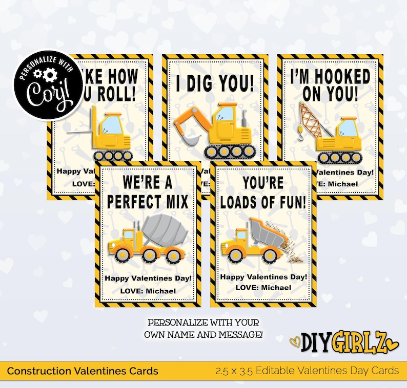 Construction Valentine Cards Mini Cards