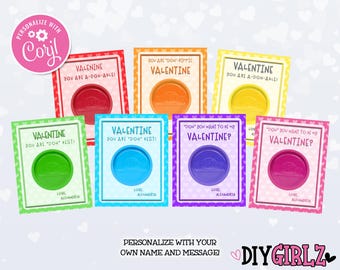 Kartki walentynkowe Play-Doh – Edytowalne w Corjl – Zestaw tęczowy 4,5 x 3,5 cala – Natychmiastowe pobranie