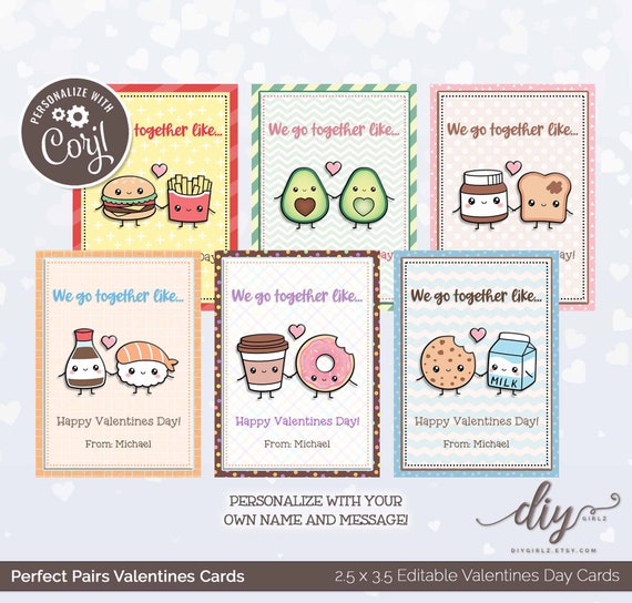 INSTANT DOWNLOAD Perfect Pairs Valentine's Day Cards | Editable Download |  Printable Classroom Cards| Kids Valentines