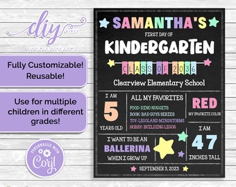 Editable Back to School Sign for Girl Back to School Sign for First Day of School Sign for Kids Custom Back to School Sign Chalkboard Sign