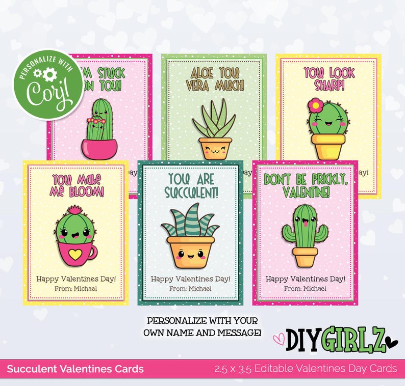 Succulent Valentine Cards Mini Cards