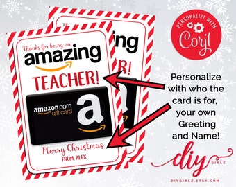 INSTANT DOWNLOAD Teacher Gift Card Holder | Amazon Gift Card Holder | Editable Download | Printable Teacher Appreciation Gift | Teacher Gift