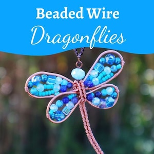 May include: A beaded wire dragonfly pendant with blue and turquoise beads. The dragonfly is made of copper wire and has a long tail.