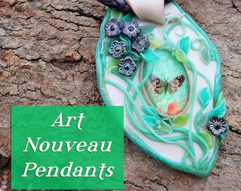 Floral Art Nouveau Pendants in Polymer Clay-Downloadable VIDEO Tutorial