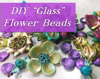 DIY "Glass" Flower Beads For Bead Weaving-Downloadable VIDEO Tutorial-Learn 3 ways to recreate pressed Czech glass beads, using polymer clay