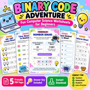 Binary Numbers Worksheet PDF | Computer Science for Beginners | Binary to Decimal Practice