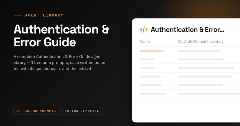 Authentication & Error Guide Notion template: cover view