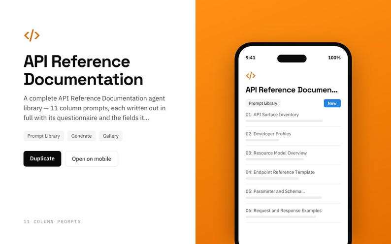 API Reference Documentation Notion template: mobile view