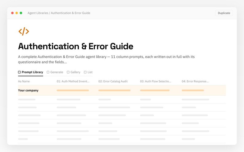 Authentication & Error Guide Notion template: desktop view