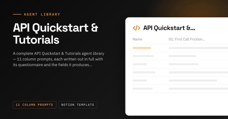 API Quickstart & Tutorials Notion template: cover view