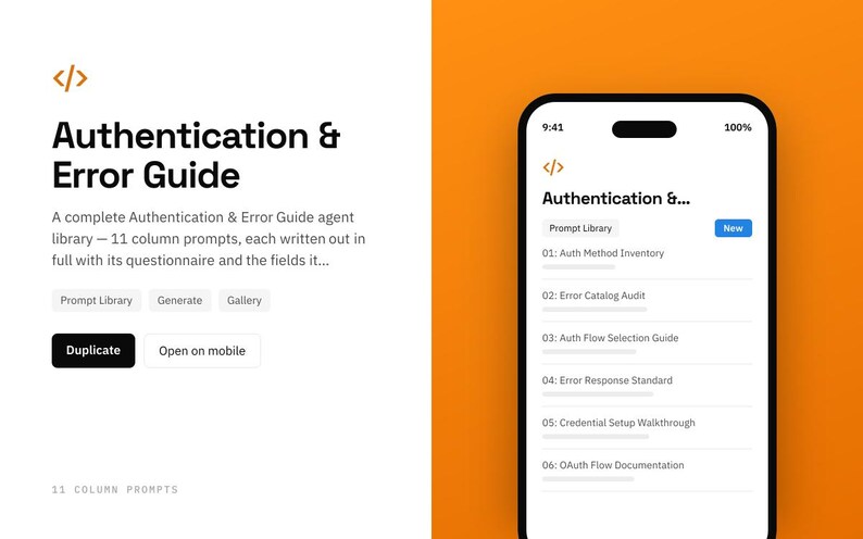 Authentication & Error Guide Notion template: mobile view
