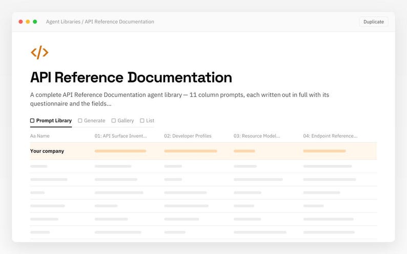API Reference Documentation Notion template: desktop view