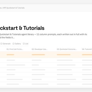 API Quickstart & Tutorials Notion template: desktop view