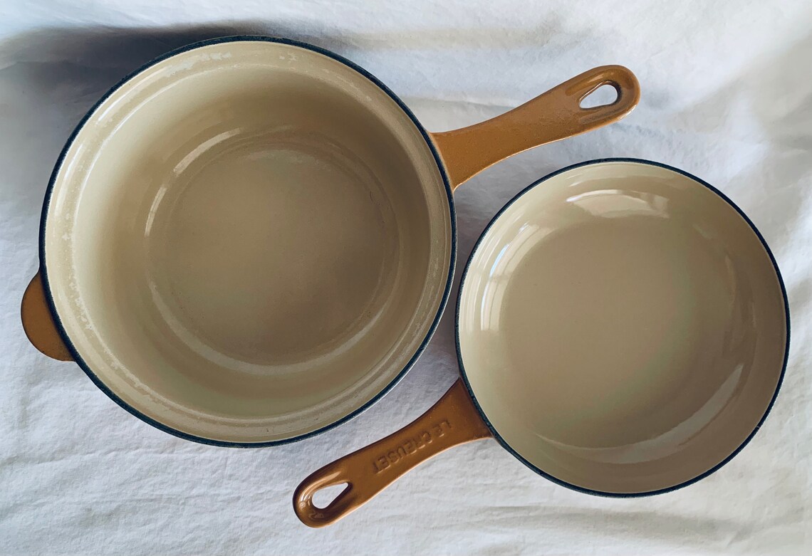 Vintage Le Creuset Enamel Cast Iron 22 Pot Sauce Pan Skillet Etsy
